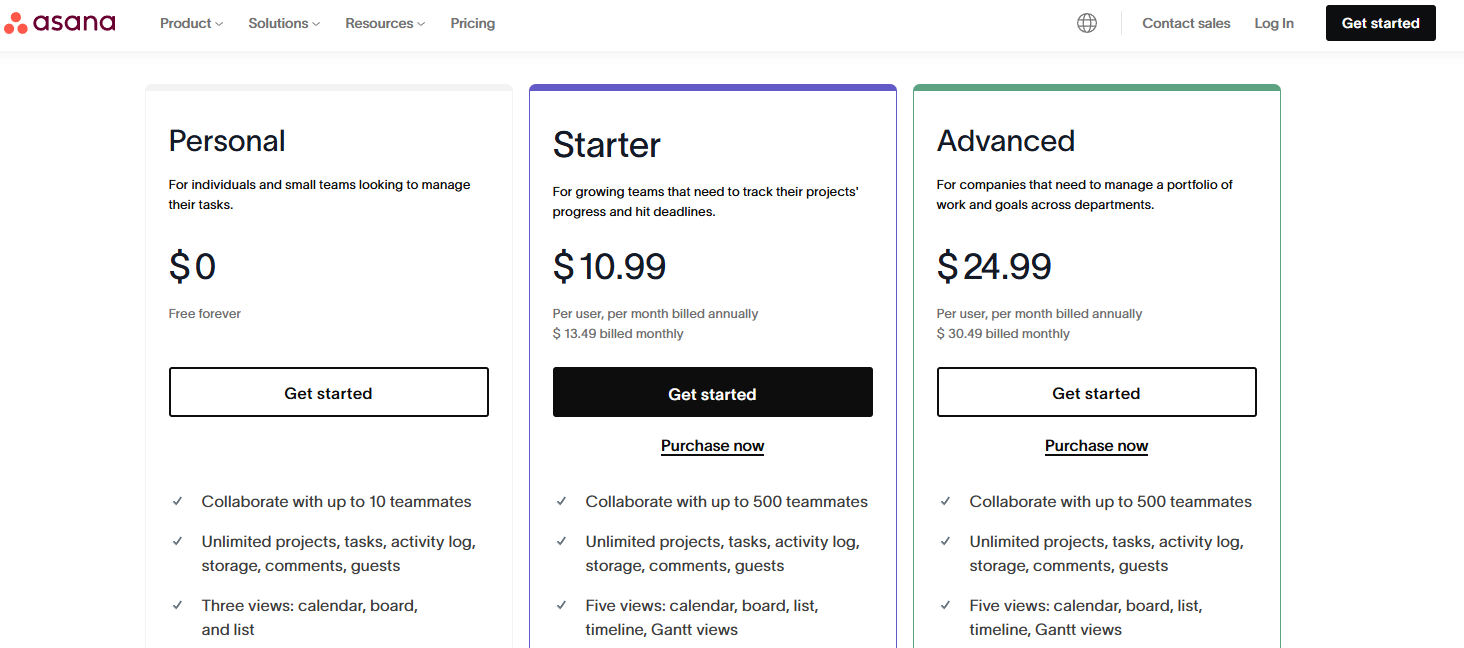 Asana pricing