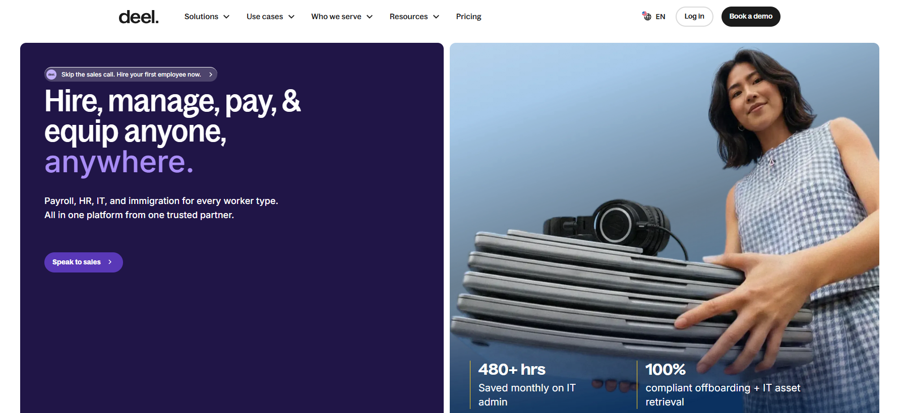Image of Deel's website homepage