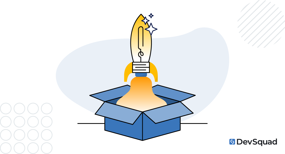 Lightbulb rocket launching out of a box