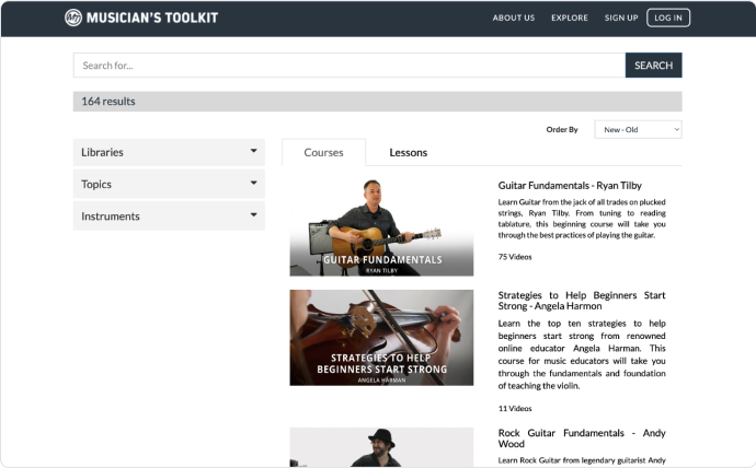 Musicians Toolkit seach page