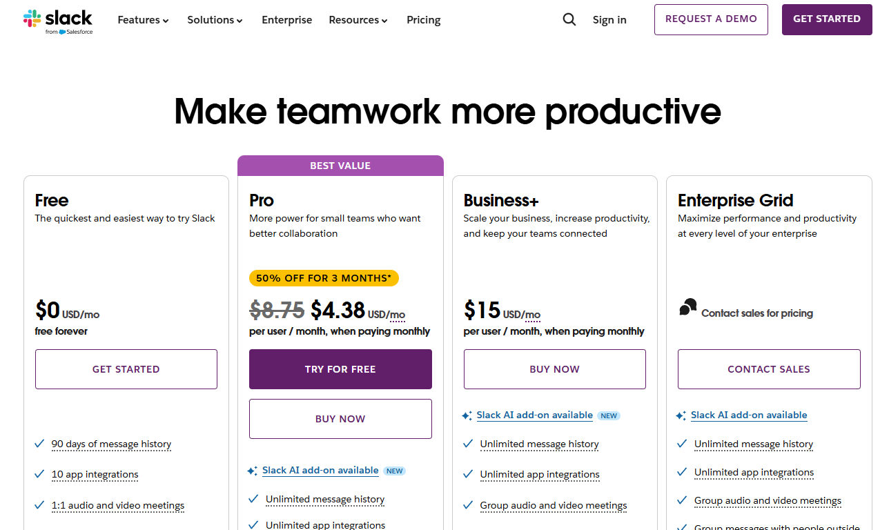 Slack pricing