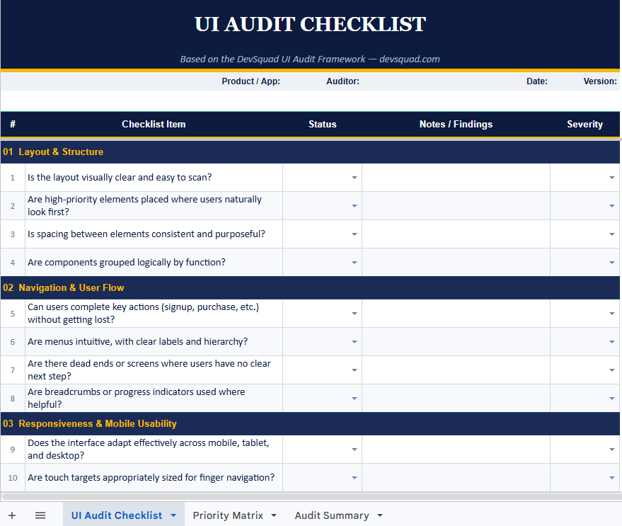 UI Audit Template Checklist